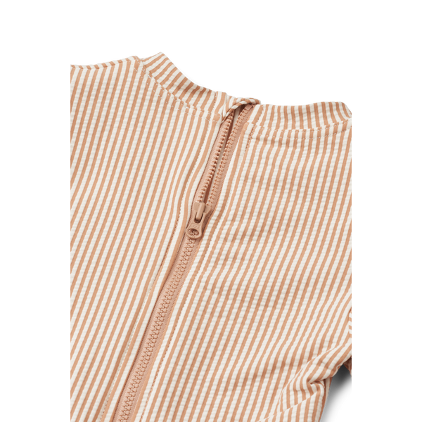 Sille Striped Seersucker Baby Swimsuit (Pale Tuscany/Creme de la Creme)