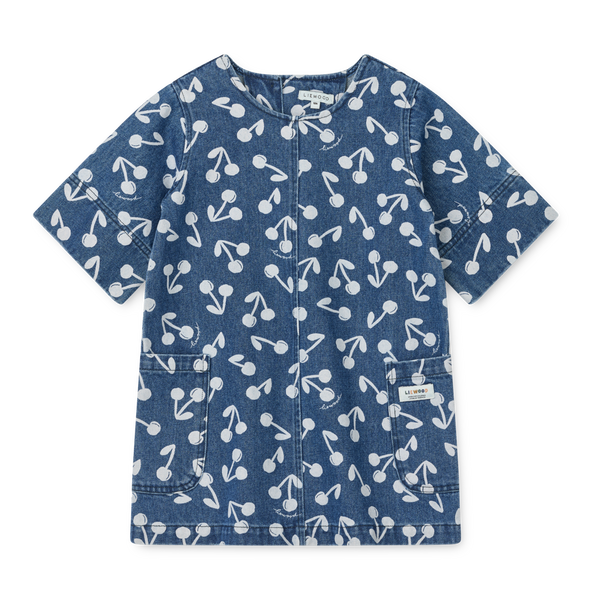 Angelica Cherry Blossom Cotton Printed Denim Dress