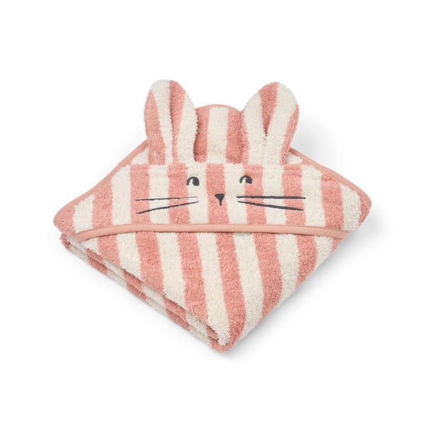 Albert Striped Mouse Hooded Baby Towel (Coral Blush/Creme De La Creme)