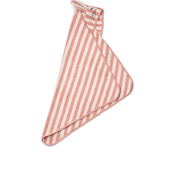 Albert Striped Mouse Hooded Baby Towel (Coral Blush/Creme De La Creme)