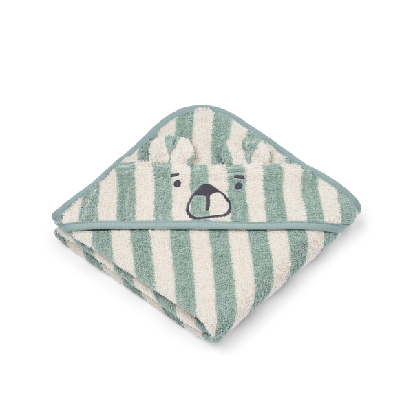 Albert Striped Bear Hooded Baby Towel (Peppermint/Creme De La Creme)