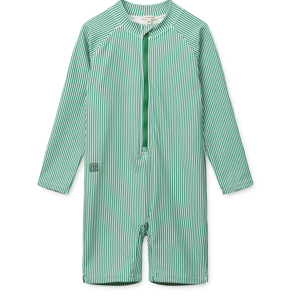 Max Striped Print Short Sleeve Swim Jumpsuit (Bright Garden/Creme de la Creme)