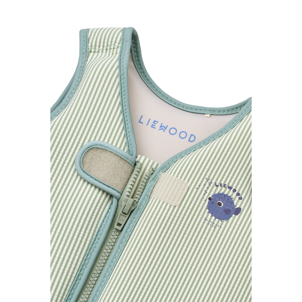 Dove Striped Pufferfish Seersucker Swim Vest (Peppermint/Sandy)