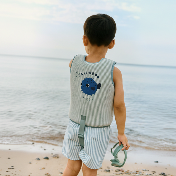 Dove Striped Pufferfish Seersucker Swim Vest (Peppermint/Sandy)