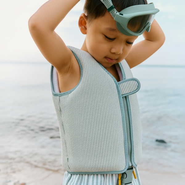 Dove Striped Pufferfish Seersucker Swim Vest (Peppermint/Sandy)