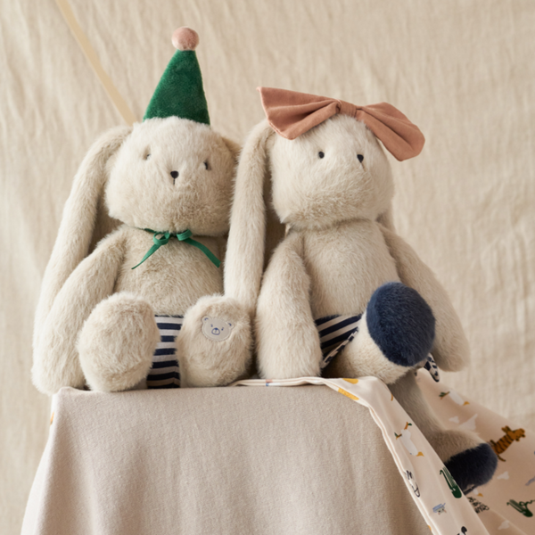Babette Celebration Plush Rabbit Teddy (Mist/Navy Stripe Mix)