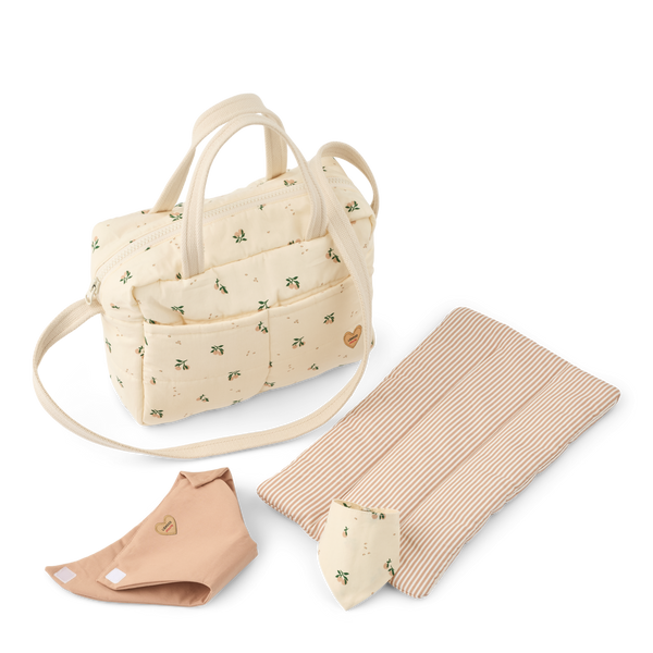 Neoma Peach Print Doll Changing Bag and Nursery Kit (Pale Tuscany Mix)