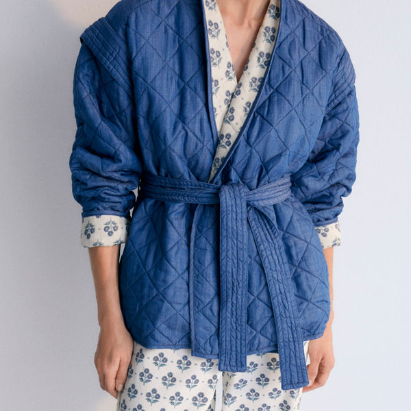 MAMA Eleni Reversible Quilted Linen Jacket (Hyacinth Print)