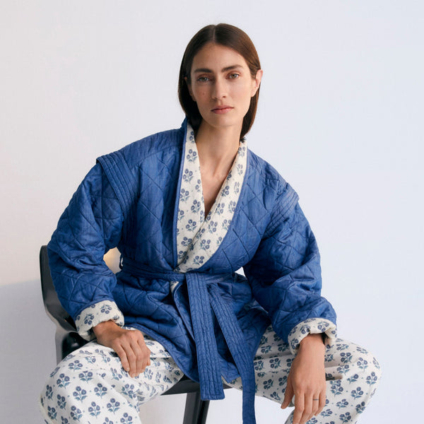 MAMA Eleni Reversible Quilted Linen Jacket (Hyacinth Print)