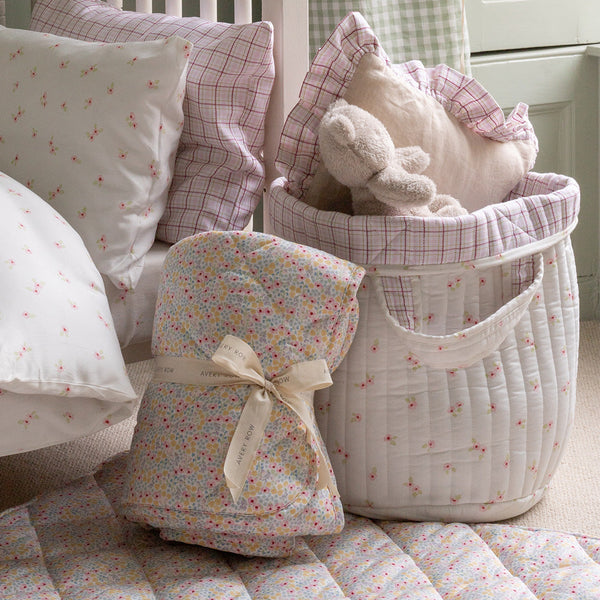 Large Quilted Reversible Storage Basket (Anemone / Pink Check)