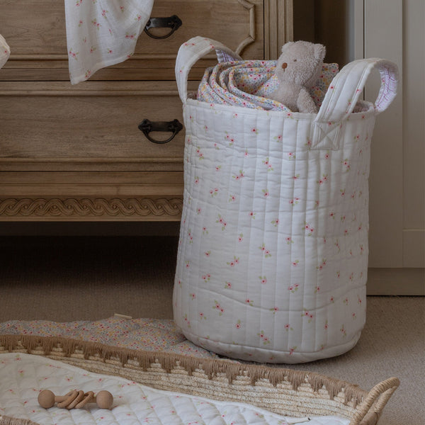Large Quilted Reversible Storage Basket (Anemone / Pink Check)