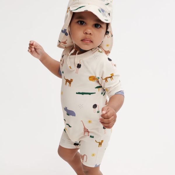 Thor Safari Print Short Sleeve Swim Jumpsuit (Sandy)