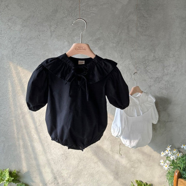Lila Ruffle Collar Double Bow Baby Bodysuit (Black)