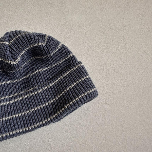 Striped Stretch Knit Beanie (Blue)