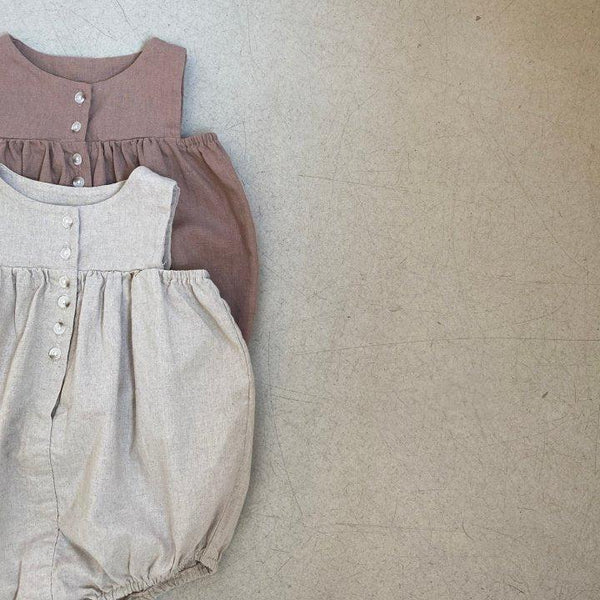 Linen Button Front Baby Romper (Cream)
