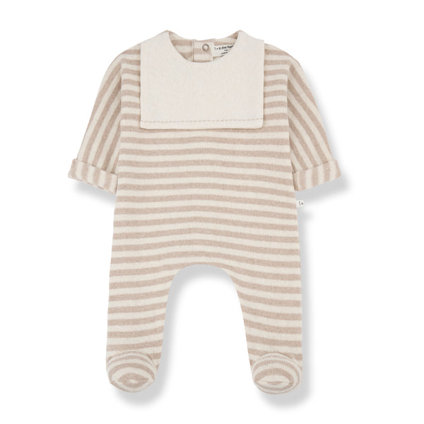 Mael Striped Fleece Jumpsuit with Feet (Beige)