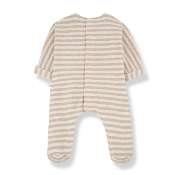 Mael Striped Fleece Jumpsuit with Feet (Beige)