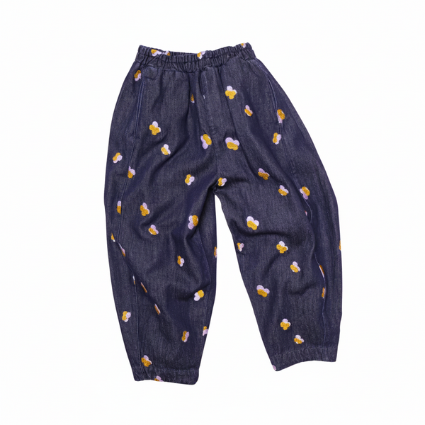 Manu Embroidered Denim Barrel Leg Trousers
