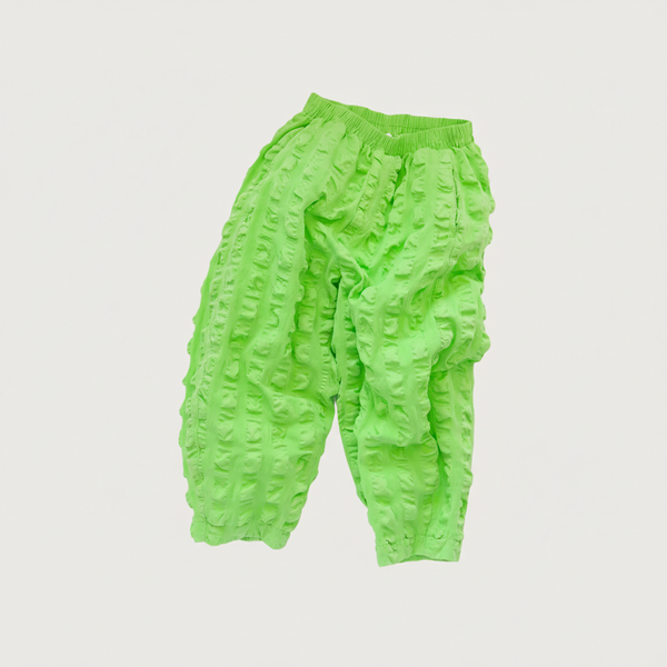 Manu Giant Seersucker Barrel Leg Cotton Trousers (Green Flash)