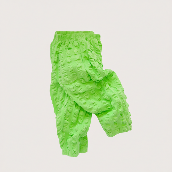 Manu Giant Seersucker Barrel Leg Cotton Trousers (Green Flash)