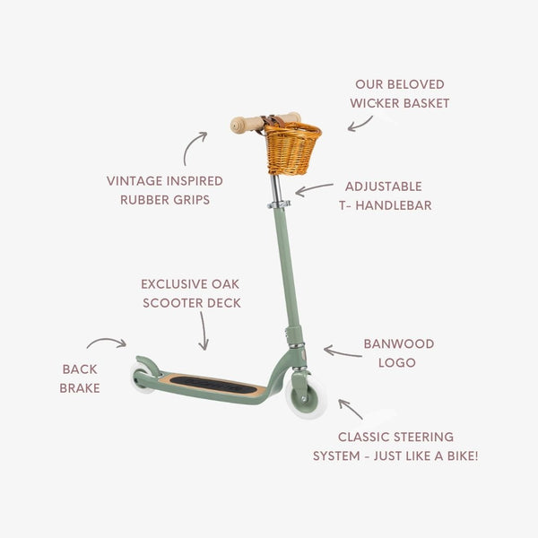 Banwood Kids Maxi Scooter with Basket (Forest)