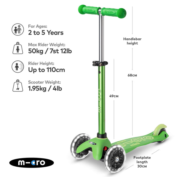 Mini Micro Deluxe Scooter with 3 LED Wheels (Green)