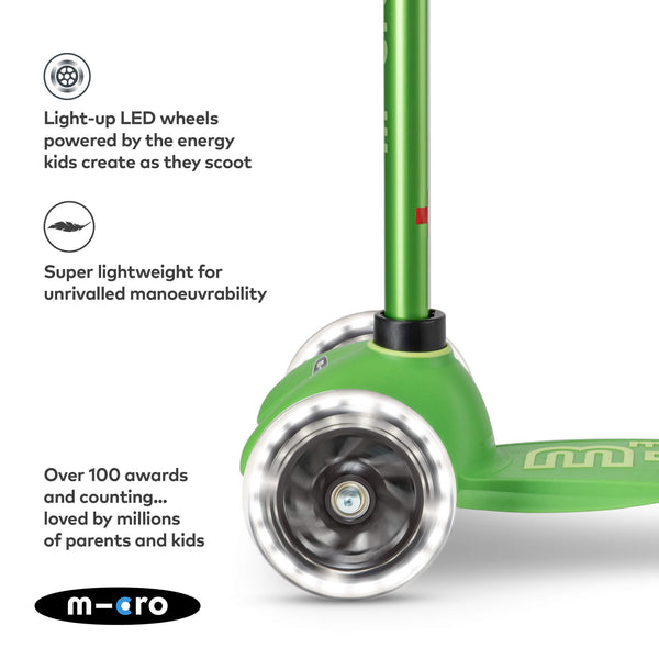 Mini Micro Deluxe Scooter with 3 LED Wheels (Green)