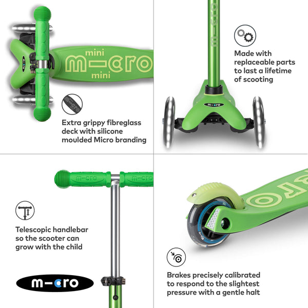 Mini Micro Deluxe Scooter with 3 LED Wheels (Green)