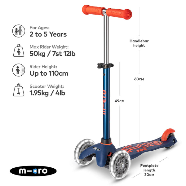 Mini Micro Deluxe Scooter with 3 LED Wheels (Navy)