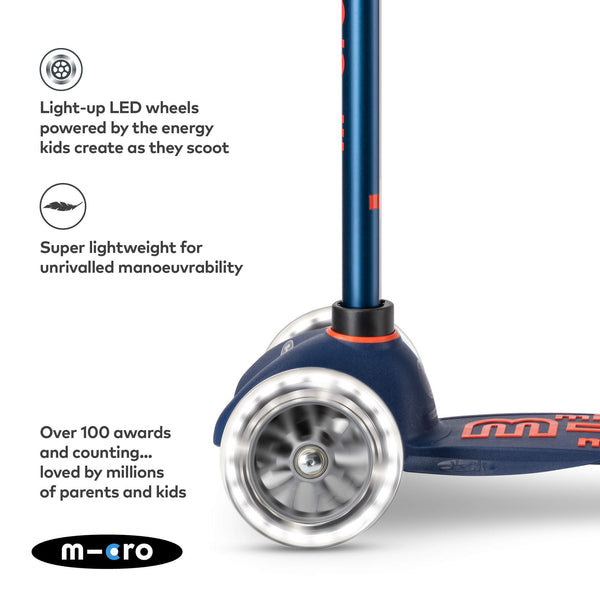 Mini Micro Deluxe Scooter with 3 LED Wheels (Navy)