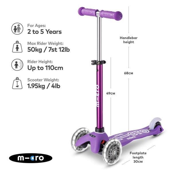 Mini Micro Deluxe Scooter with 3 LED Wheels (Purple)