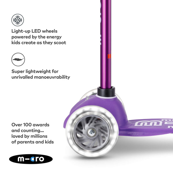 Mini Micro Deluxe Scooter with 3 LED Wheels (Purple)