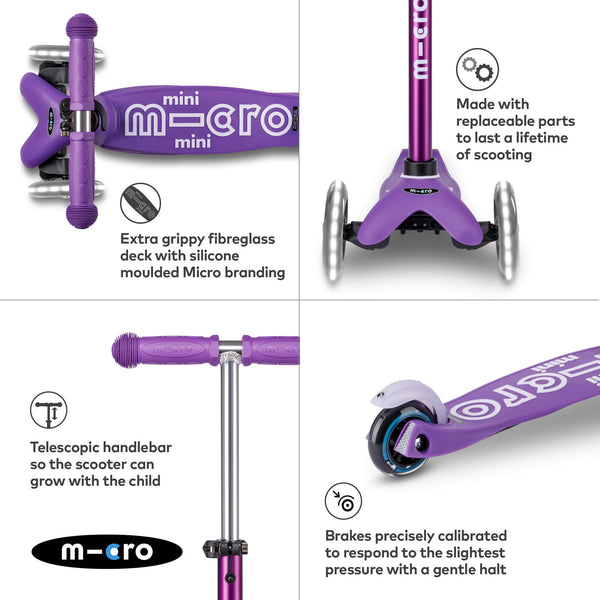 Mini Micro Deluxe Scooter with 3 LED Wheels (Purple)