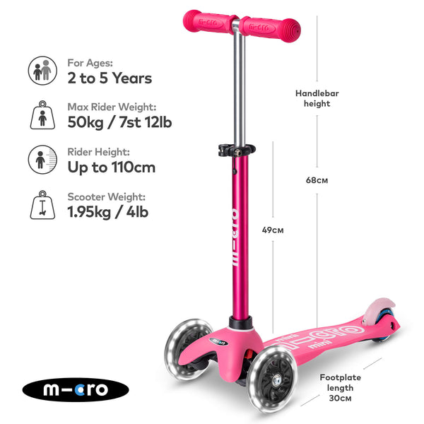 Mini Micro Deluxe Scooter with 3 LED Wheels (Pink)