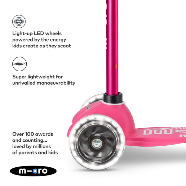 Mini Micro Deluxe Scooter with 3 LED Wheels (Pink)