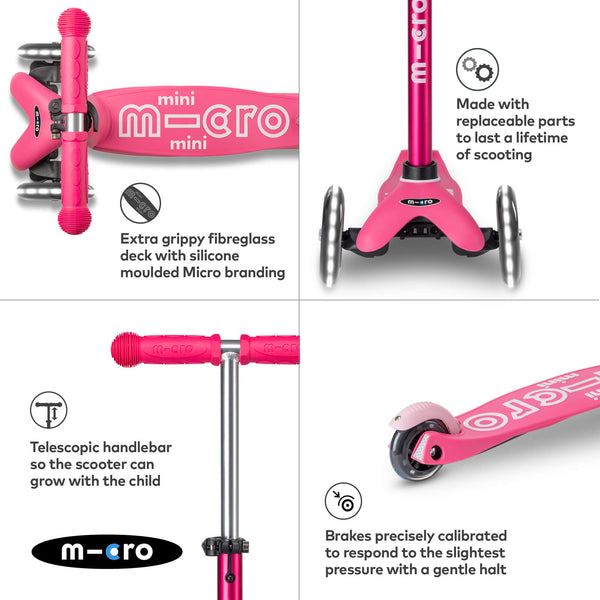 Mini Micro Deluxe Scooter with 3 LED Wheels (Pink)