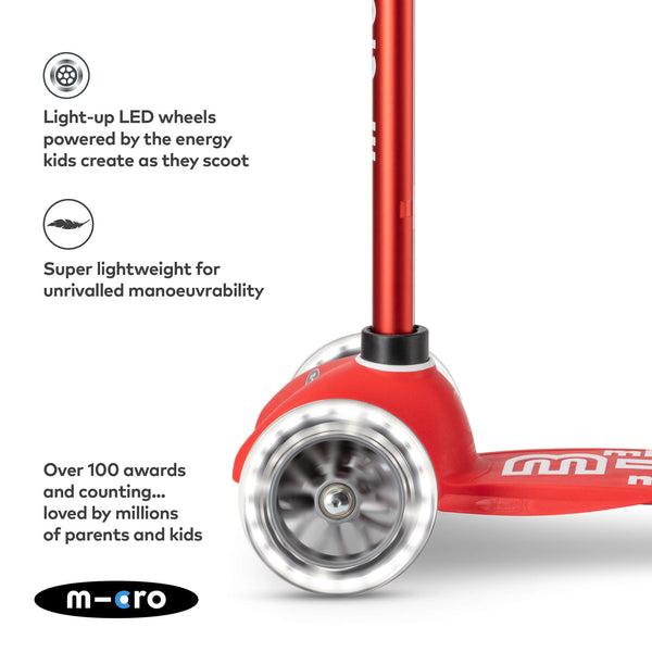 Mini Micro Deluxe Scooter with 3 LED Wheels (Red)