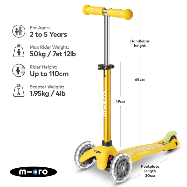 Mini Micro Deluxe Scooter with 3 LED Wheels (Yellow)