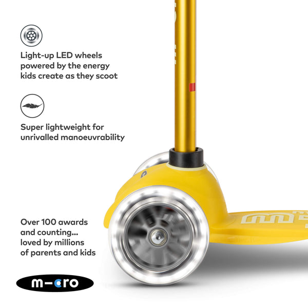 Mini Micro Deluxe Scooter with 3 LED Wheels (Yellow)