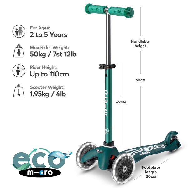 Mini Micro Deluxe ECO Scooter with 3 LED Wheels (Green)