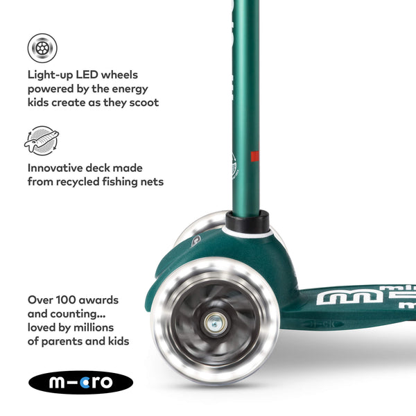 Mini Micro Deluxe ECO Scooter with 3 LED Wheels (Green)