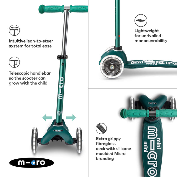 Mini Micro Deluxe ECO Scooter with 3 LED Wheels (Green)