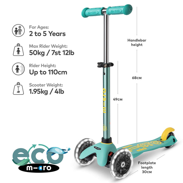 Mini Micro Deluxe ECO Scooter with 3 LED Wheels (Mint)