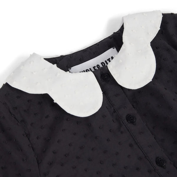 Embroidered Poplin Spot Contrast Collar Baby Romper