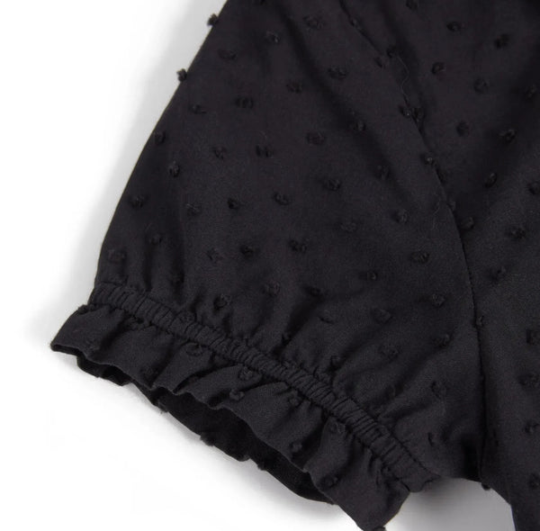 Embroidered Poplin Spot Contrast Collar Baby Romper