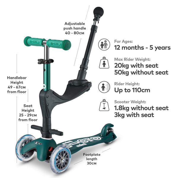 Mini Micro ECO 3 in 1 Deluxe Scooter with Push Handle (Green)