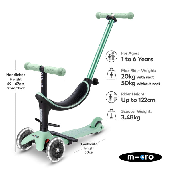 Mini Micro 4 in 1 Deluxe Scooter with LED Wheels (Mint)