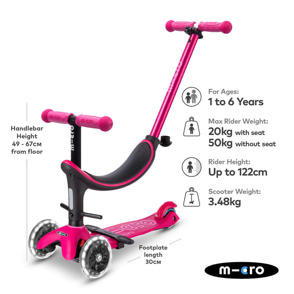 Mini Micro 4 in 1 Deluxe Scooter with LED Wheels (Pink)