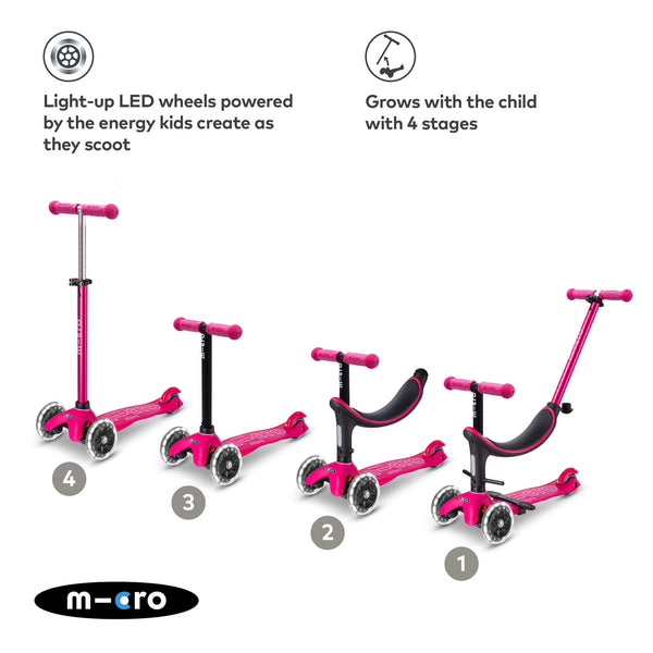 Mini Micro 4 in 1 Deluxe Scooter with LED Wheels (Pink)