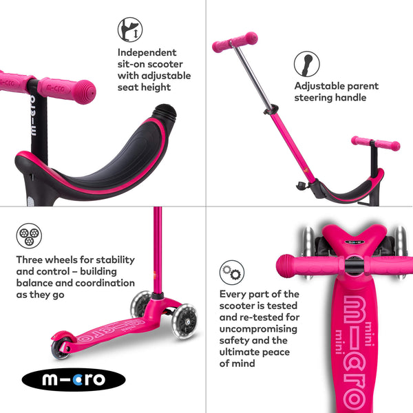 Mini Micro 4 in 1 Deluxe Scooter with LED Wheels (Pink)